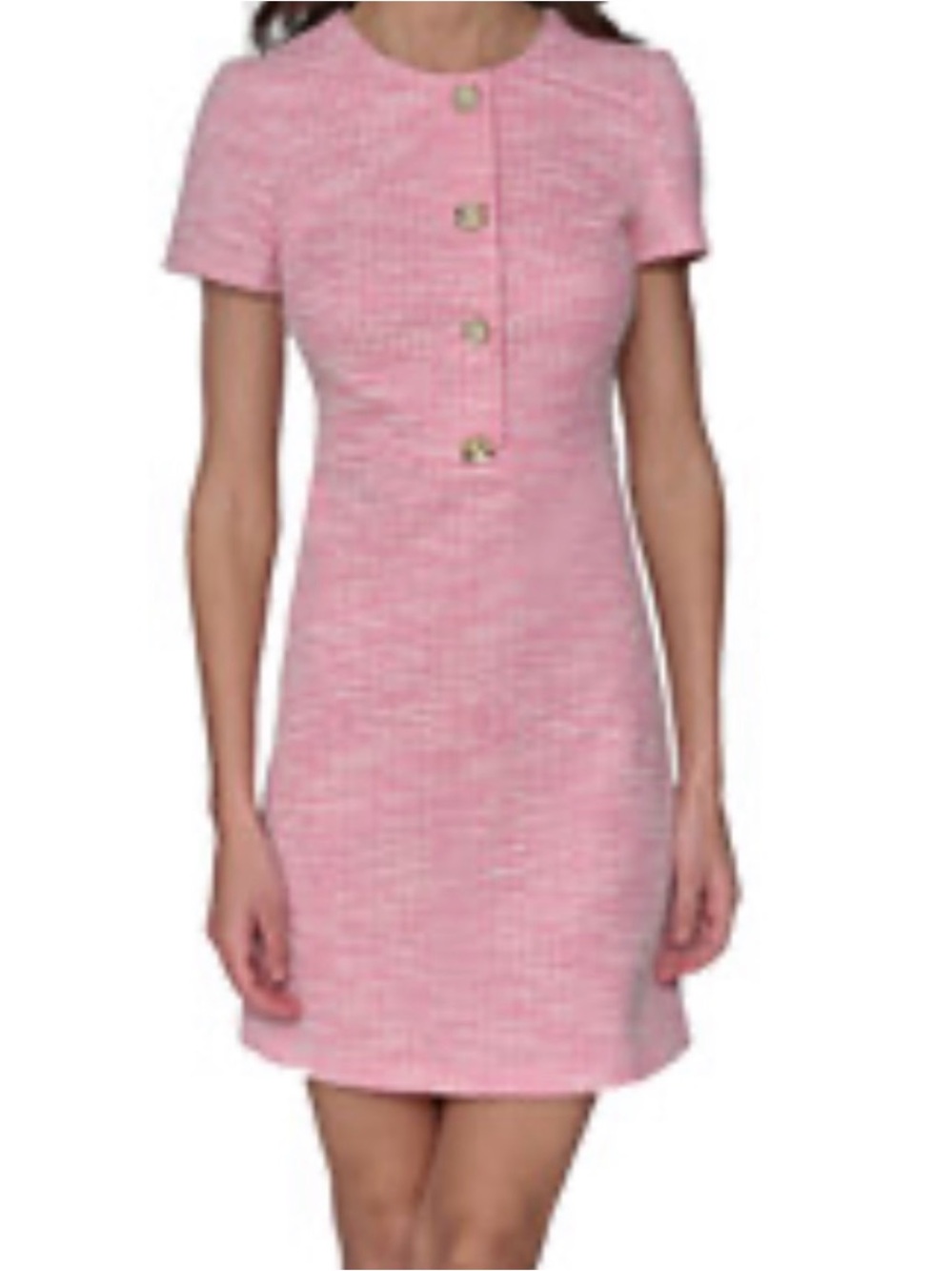 NWT- Karl Lagerfeld Pink Tweed Short-Sleeve Button Front Mini Dress